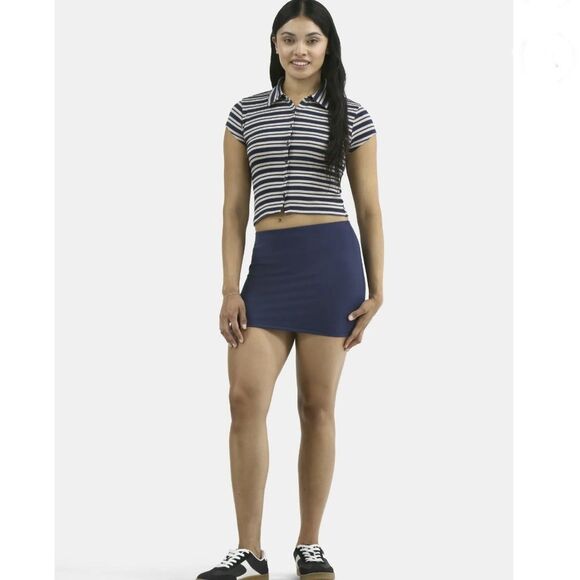 Women’s Button Front Cropped Striped Polo Shirt 2-Pack Size XL - Picture 9 of 11